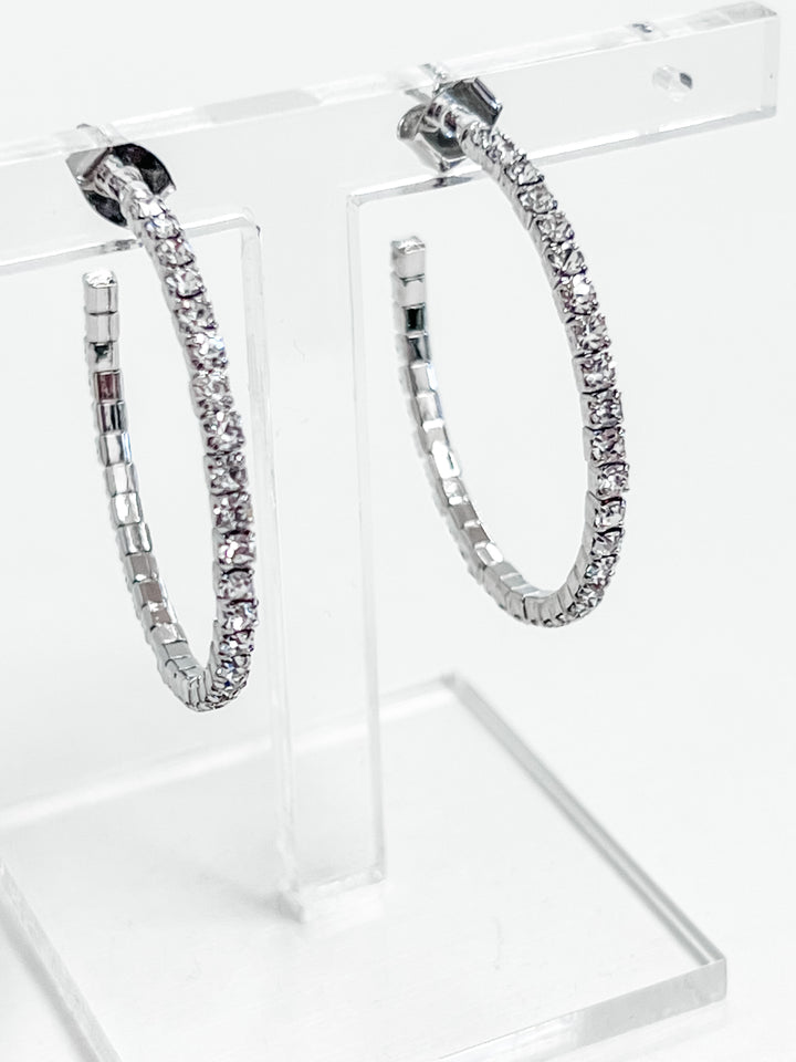 Viola - Rhinestone Hoop Earrings (Silver)