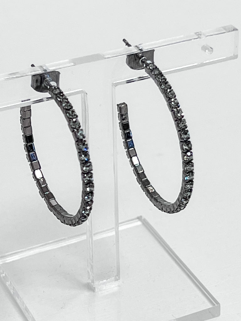 Viola - Rhinestone Hoop Earrings (Gunmetal)