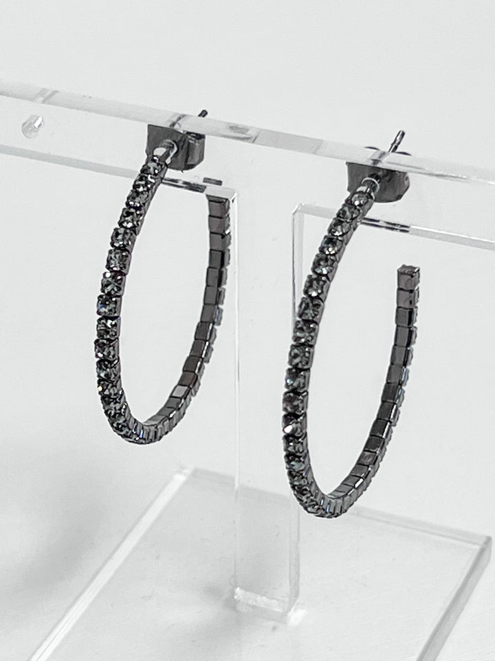 Viola - Rhinestone Hoop Earrings (Gunmetal)