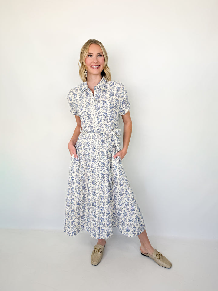 Cynthia - Blue Floral Midi Dress