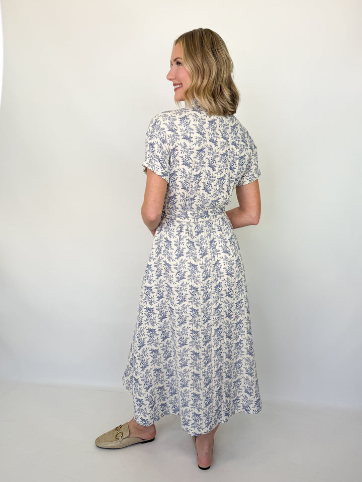 Cynthia - Blue Floral Midi Dress