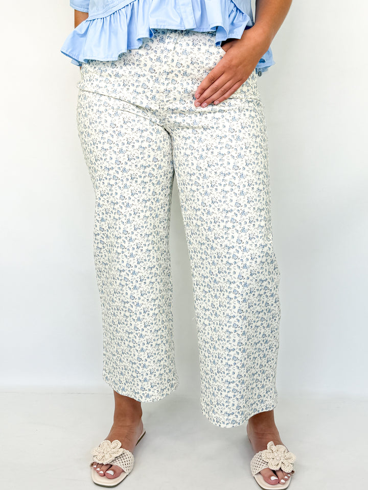 Carol - Floral Wide Leg Denim (Blue)