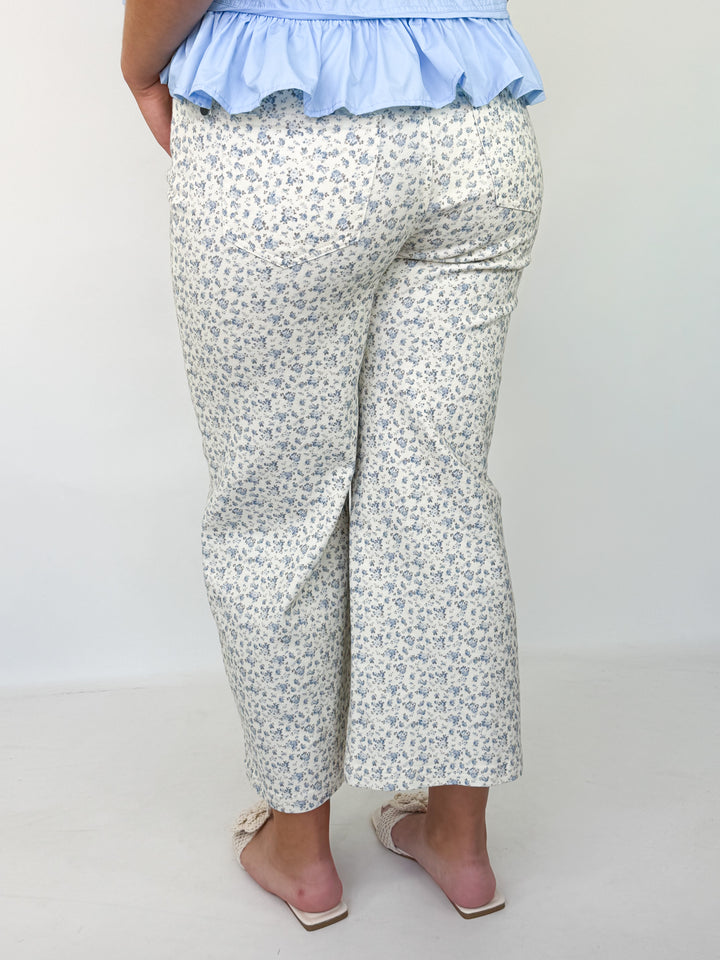 Carol - Floral Wide Leg Denim (Blue)