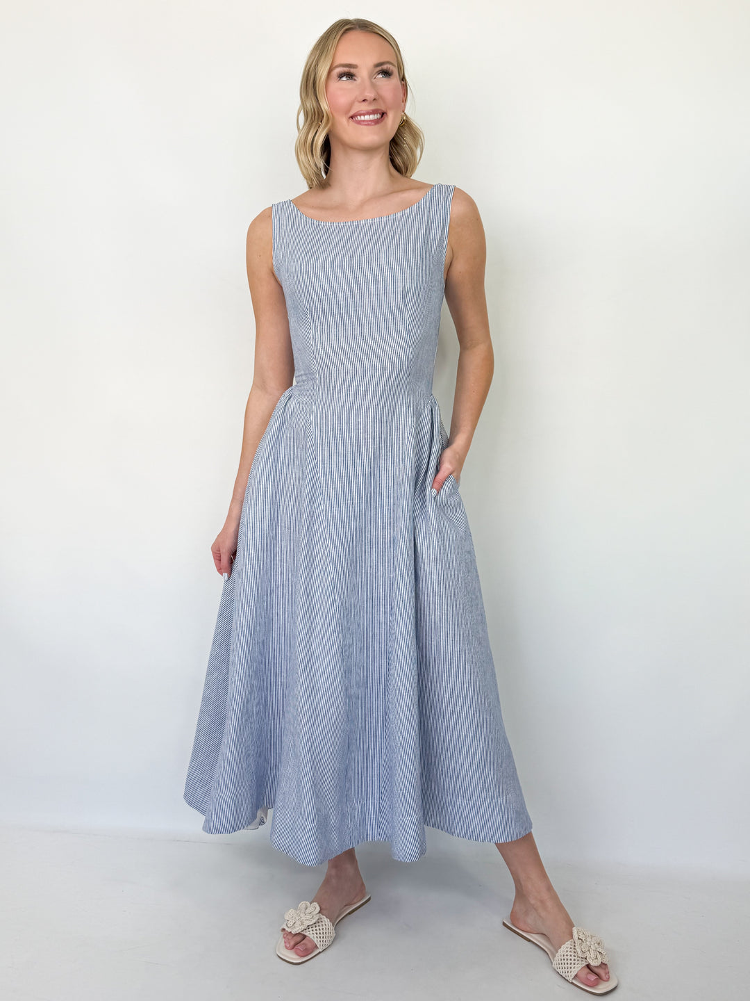 Darla - Blue Striped Midi Dress