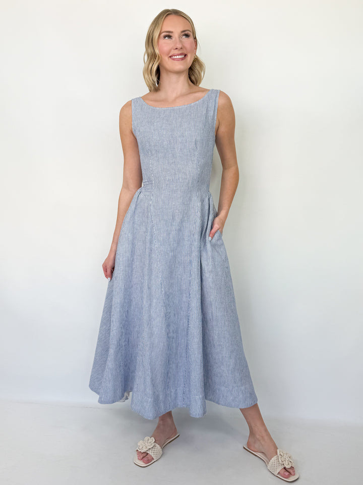 Darla - Blue Striped Midi Dress