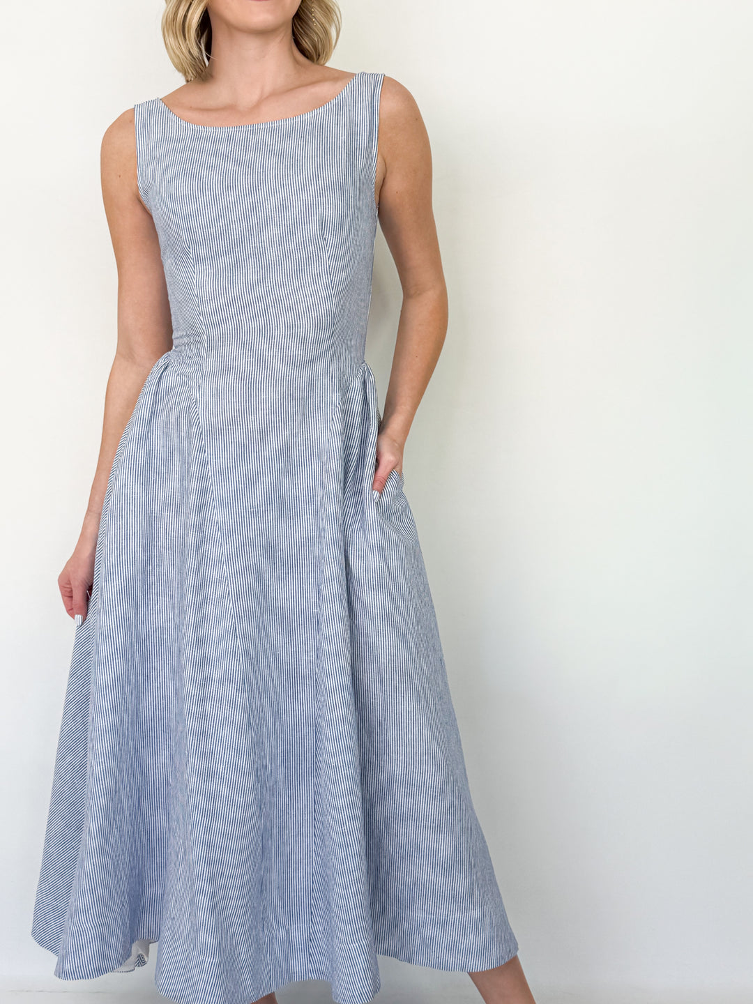 Darla - Blue Striped Midi Dress