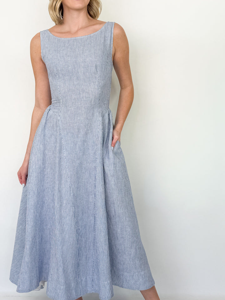Darla - Blue Striped Midi Dress