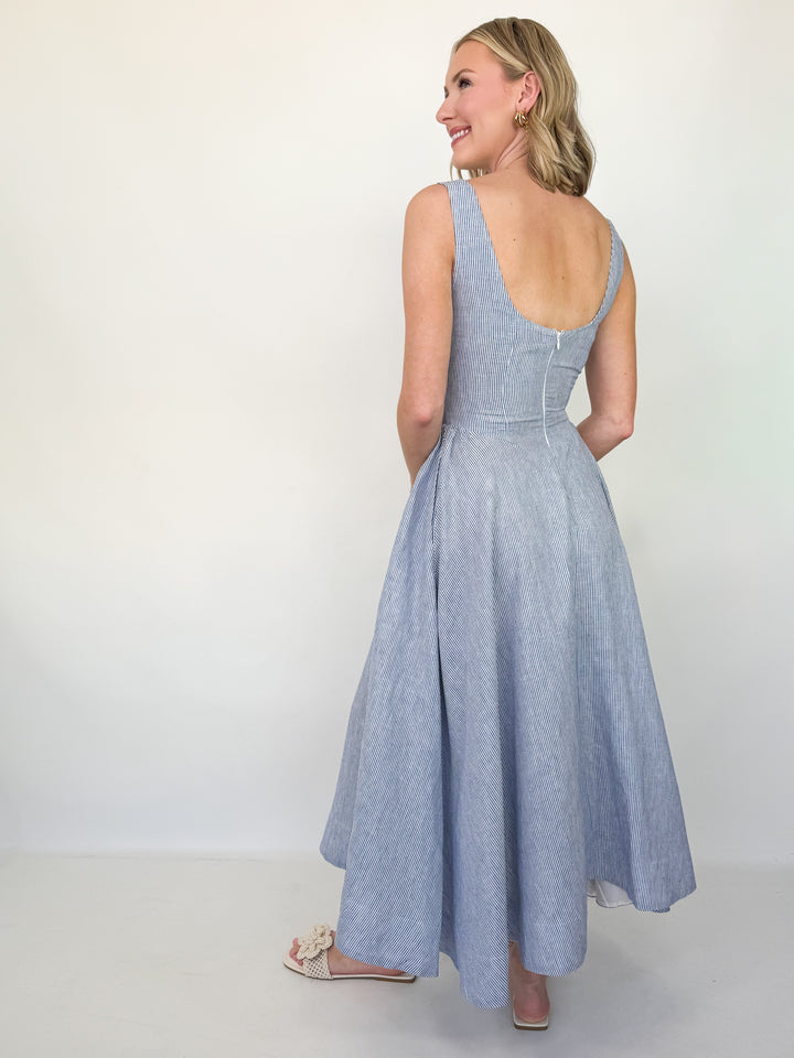 Darla - Blue Striped Midi Dress