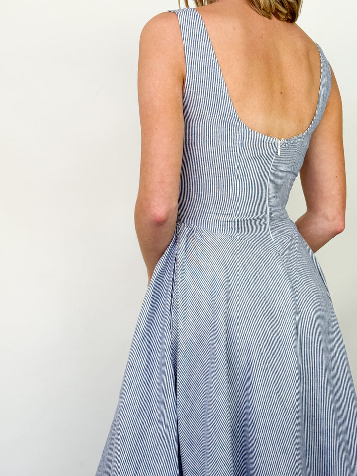 Darla - Blue Striped Midi Dress