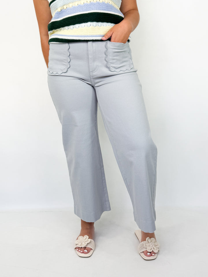 Stormi - Scalloped Pocket Pants (Dusty Blue)
