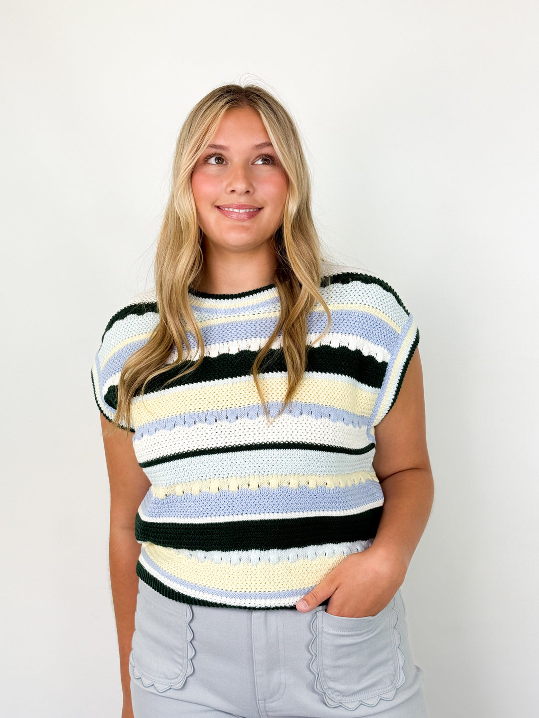Maggie -Striped Cap Sleeve Knit Top
