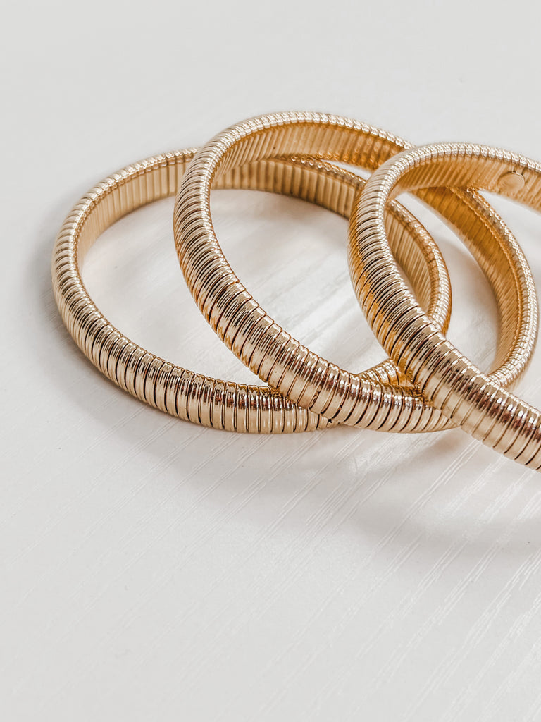 Cassadi - Gold Stretch Cobra Elastic Bracelet Set of 3
