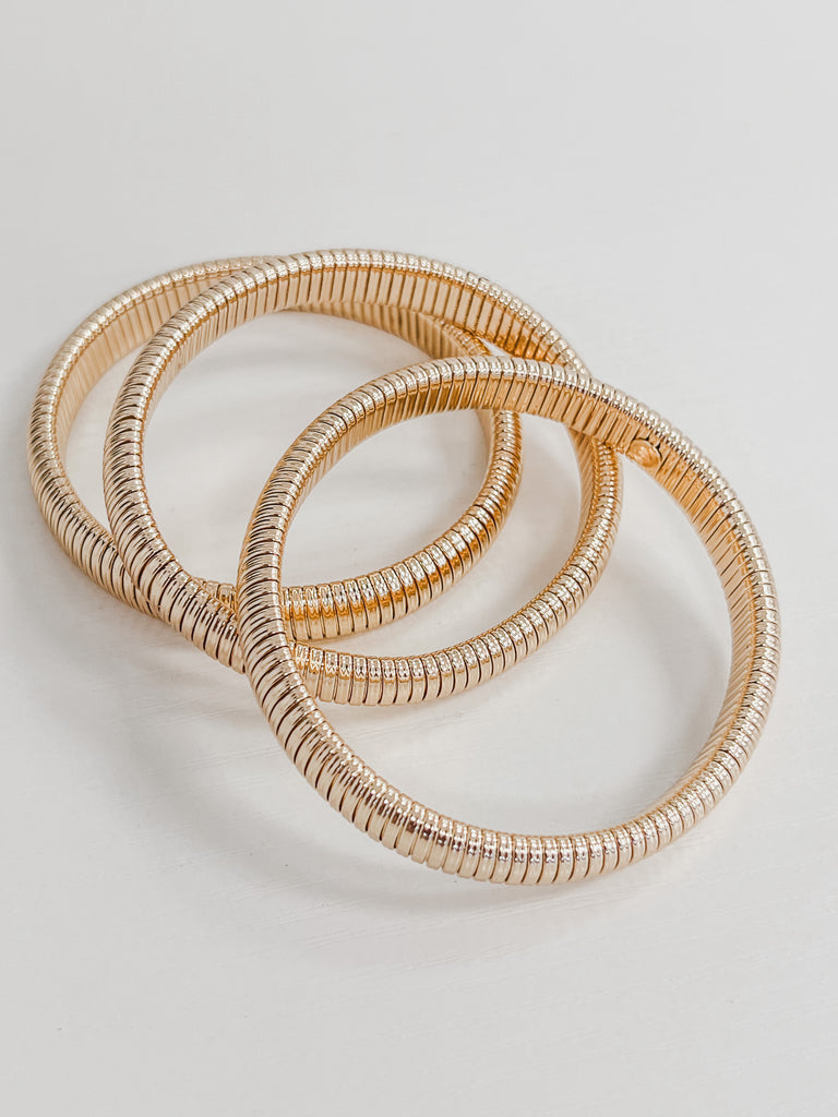 Cassadi - Gold Stretch Cobra Elastic Bracelet Set of 3
