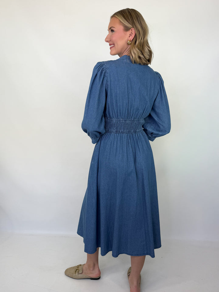 Darla - Denim Zip Front Midi Dress