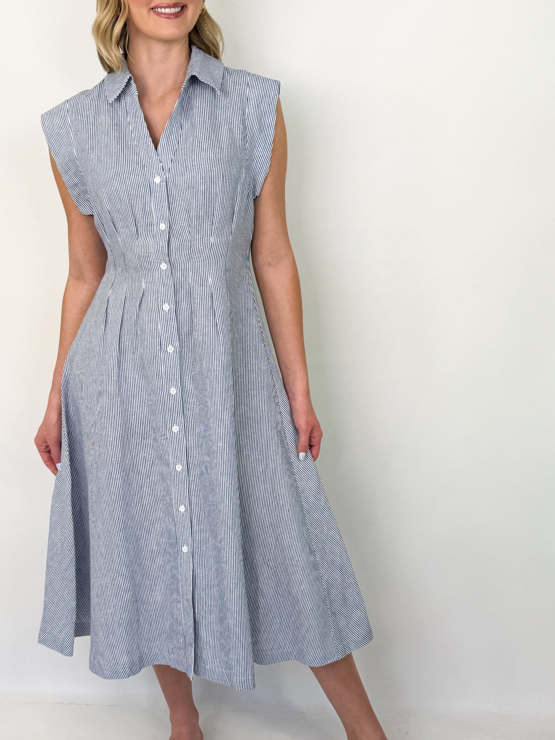 Danielle - Striped Button Front Collared Midi Dress