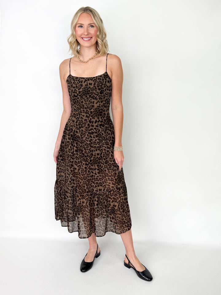 Bailey - Leopard Spaghetti Strap Midi Dress