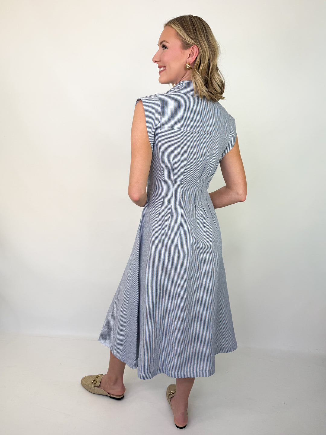 Danielle - Striped Button Front Collared Midi Dress