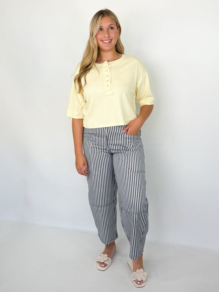 Quinn - Oversized Henley Top (Yellow)