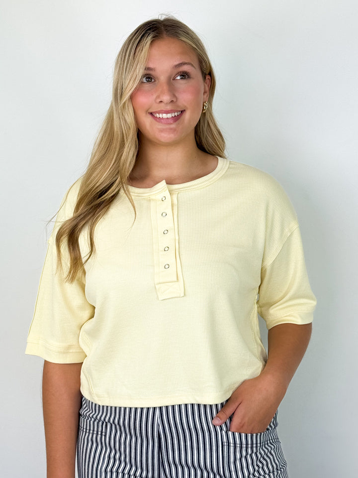 Quinn - Oversized Henley Top (Yellow)