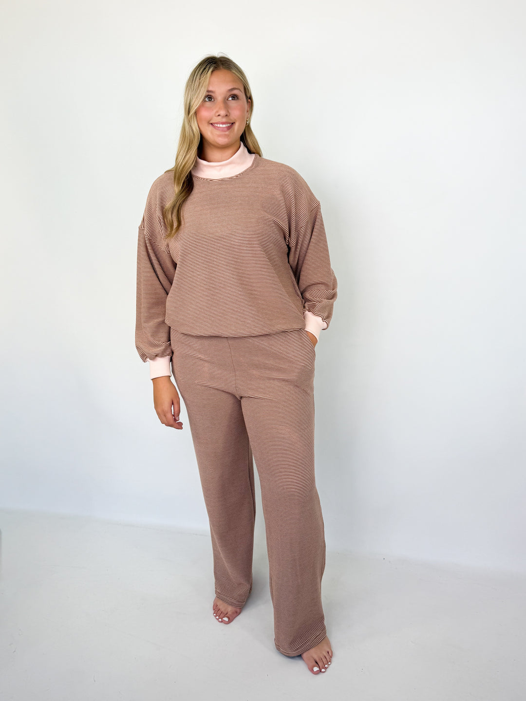 Hadley - Striped Mock Neck Pant Set