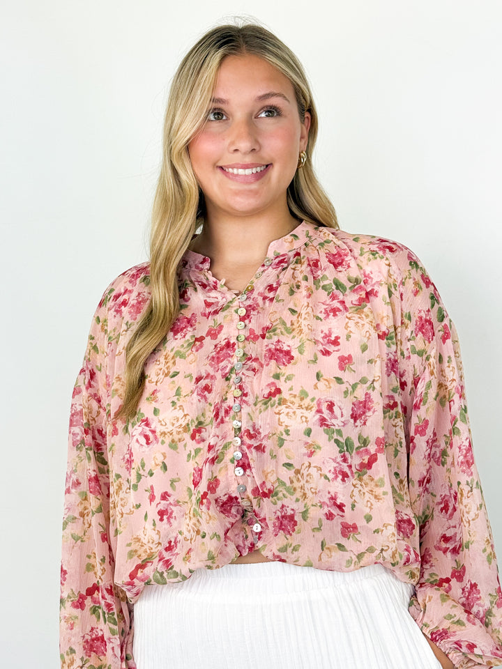 Vienna - Pink Floral Button Up Blouse
