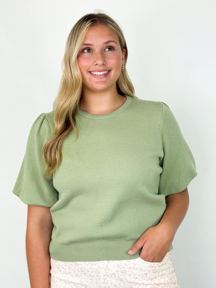 Katie - Olive Bubble Sleeve Top