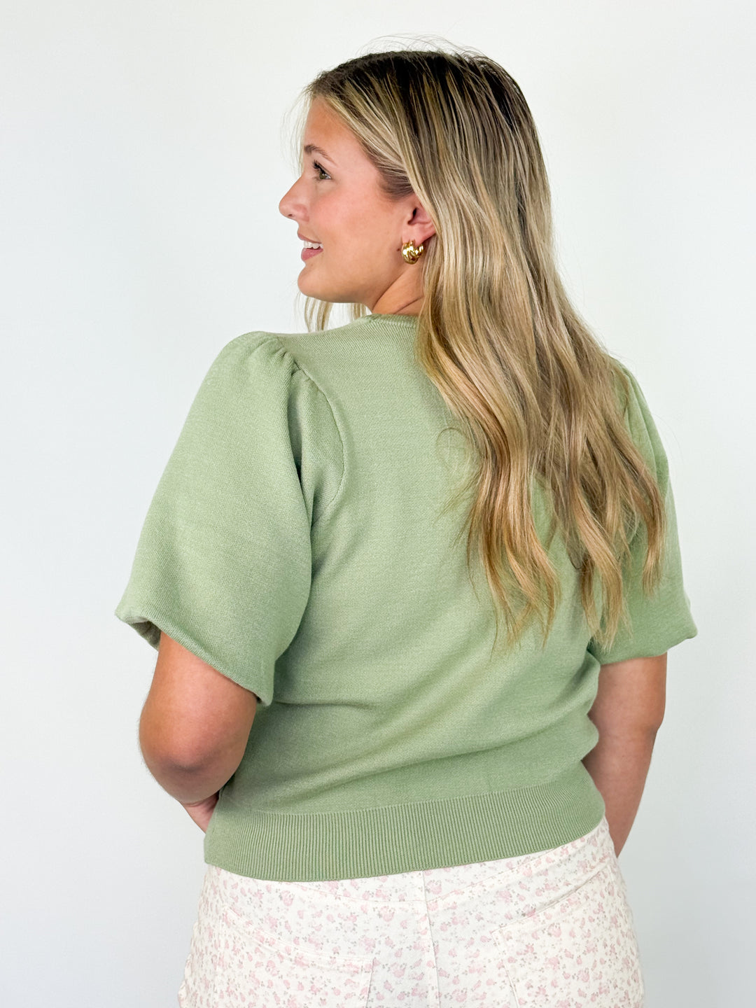 Katie - Olive Bubble Sleeve Top