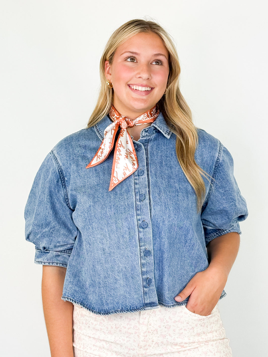 Kimi - Denim Button Down Puff Sleeve Top