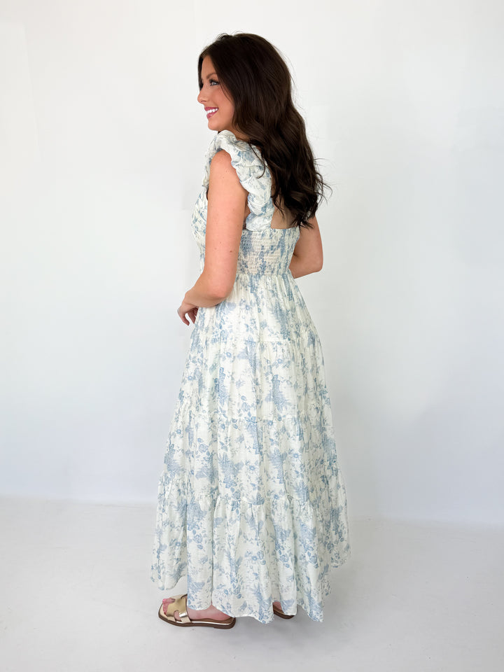 Skylar - Floral Sleeveless Maxi Dress (Blue)