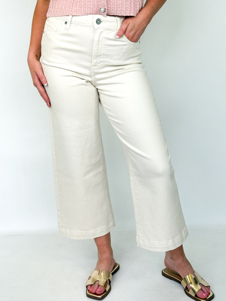 Sandra - Ecru Wide Leg Pants