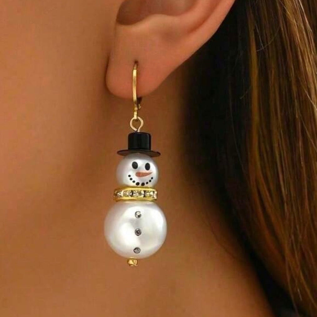 Christmas Earrings - Snowman Drop Earrings