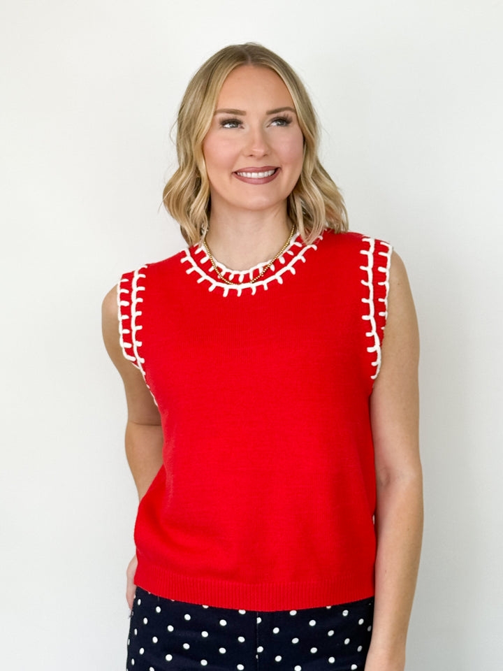Lesli - Sleeveless Knit Sweater (Red)