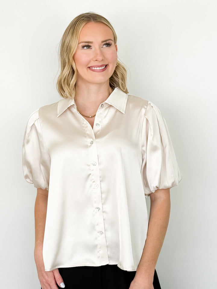 Candice - Bubble Sleeve Button Down Blouse (Champagne)
