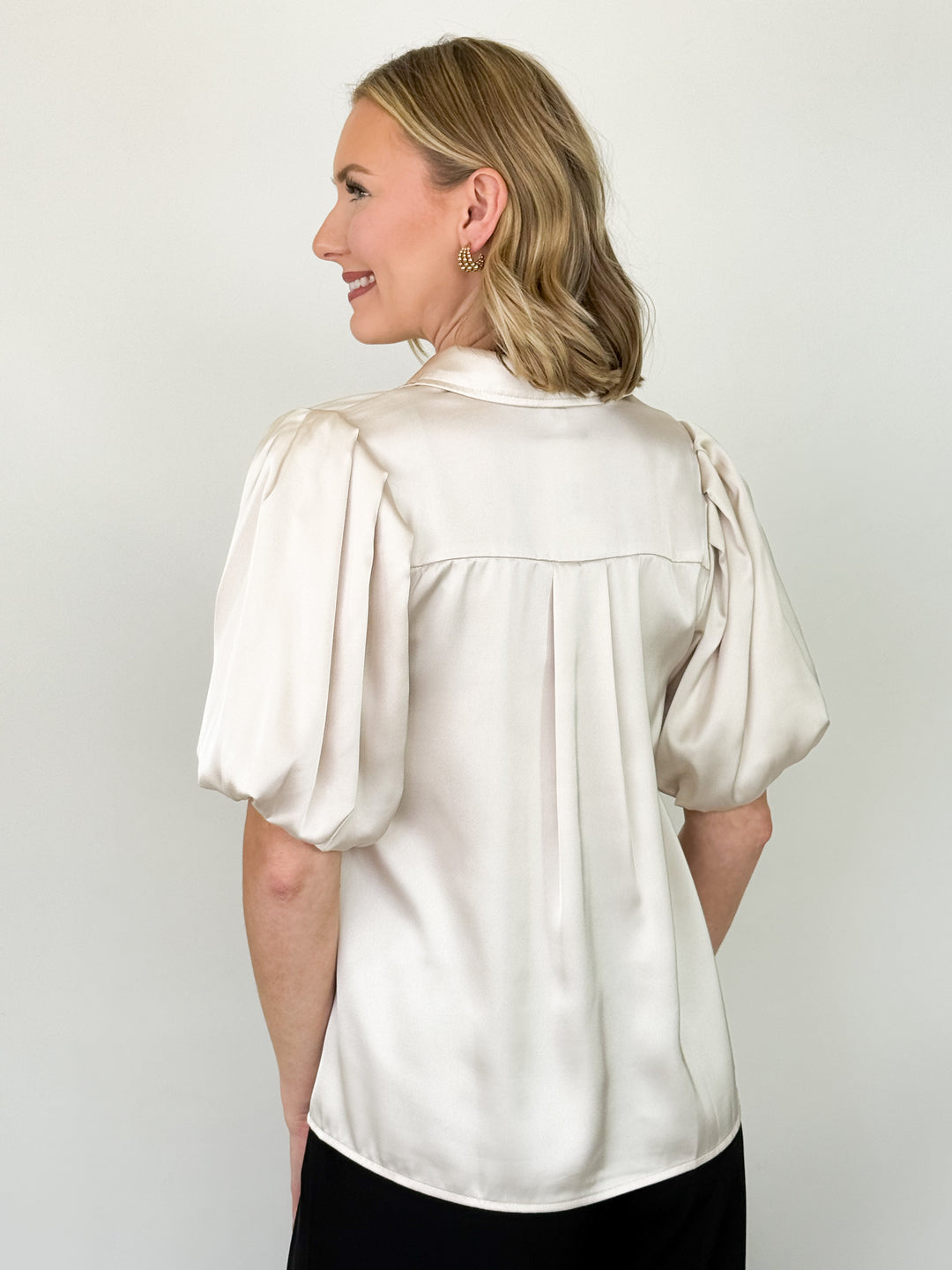 Candice - Bubble Sleeve Button Down Blouse (Champagne)