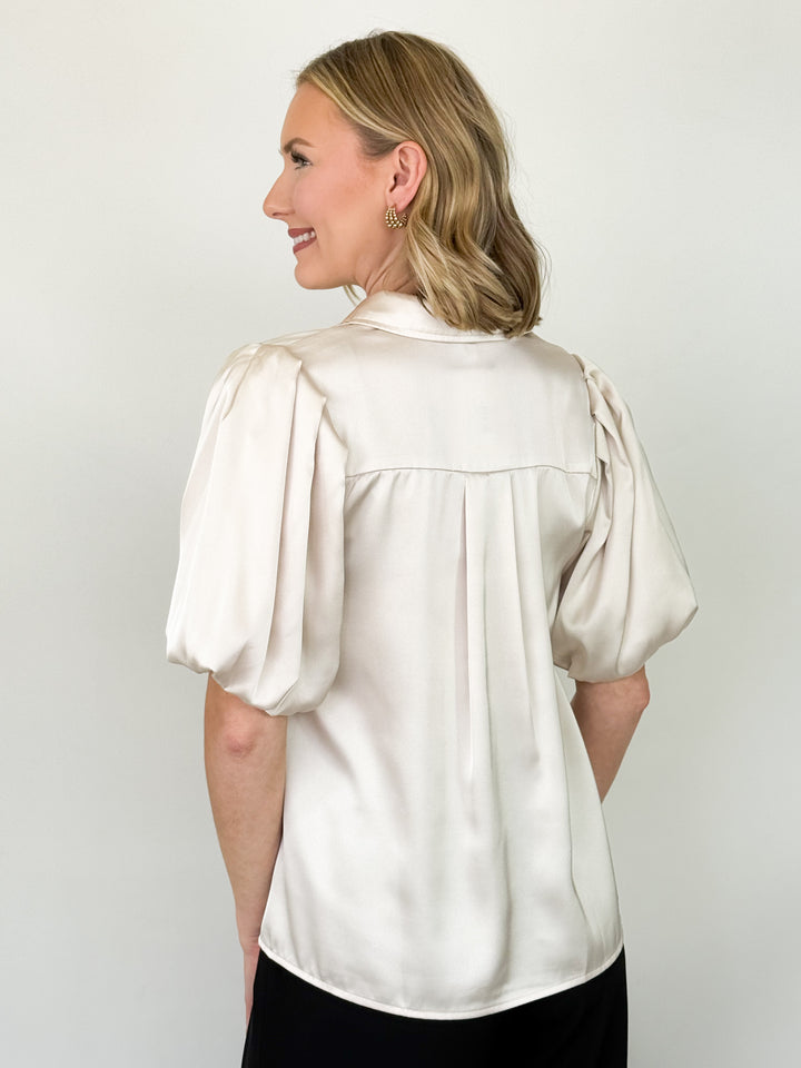 Candice - Bubble Sleeve Button Down Blouse (Champagne)