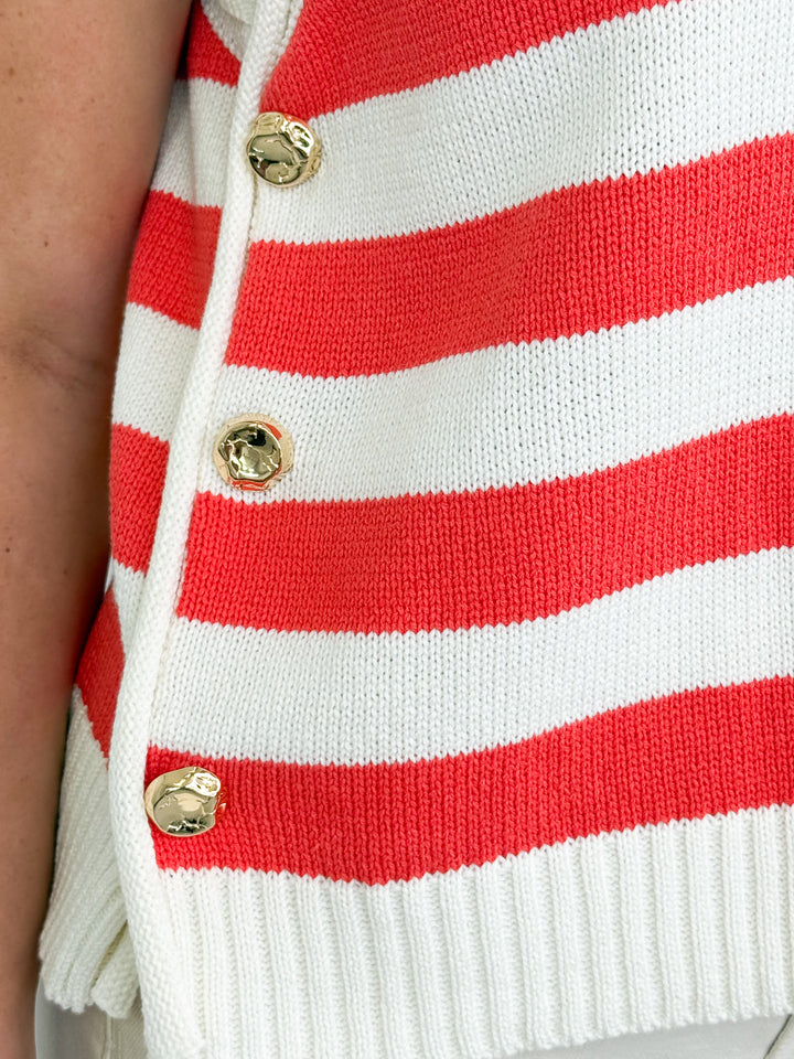 Sereia - Button Detail Striped Sweater (Coral)