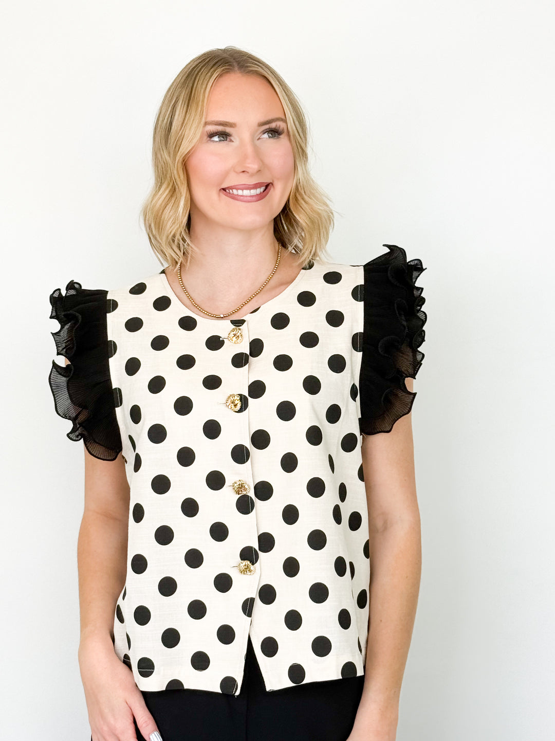 Jilli - Polka Dot Ruffle Sleeve