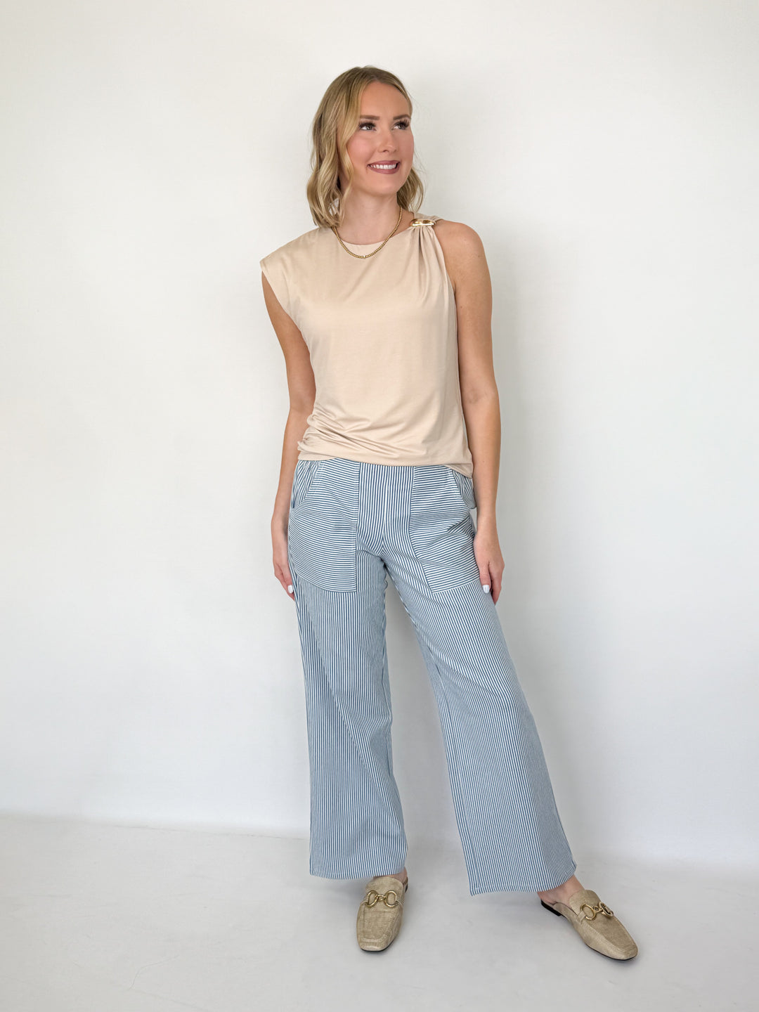 Dani - Striped Wide Leg Pant (Blue)
