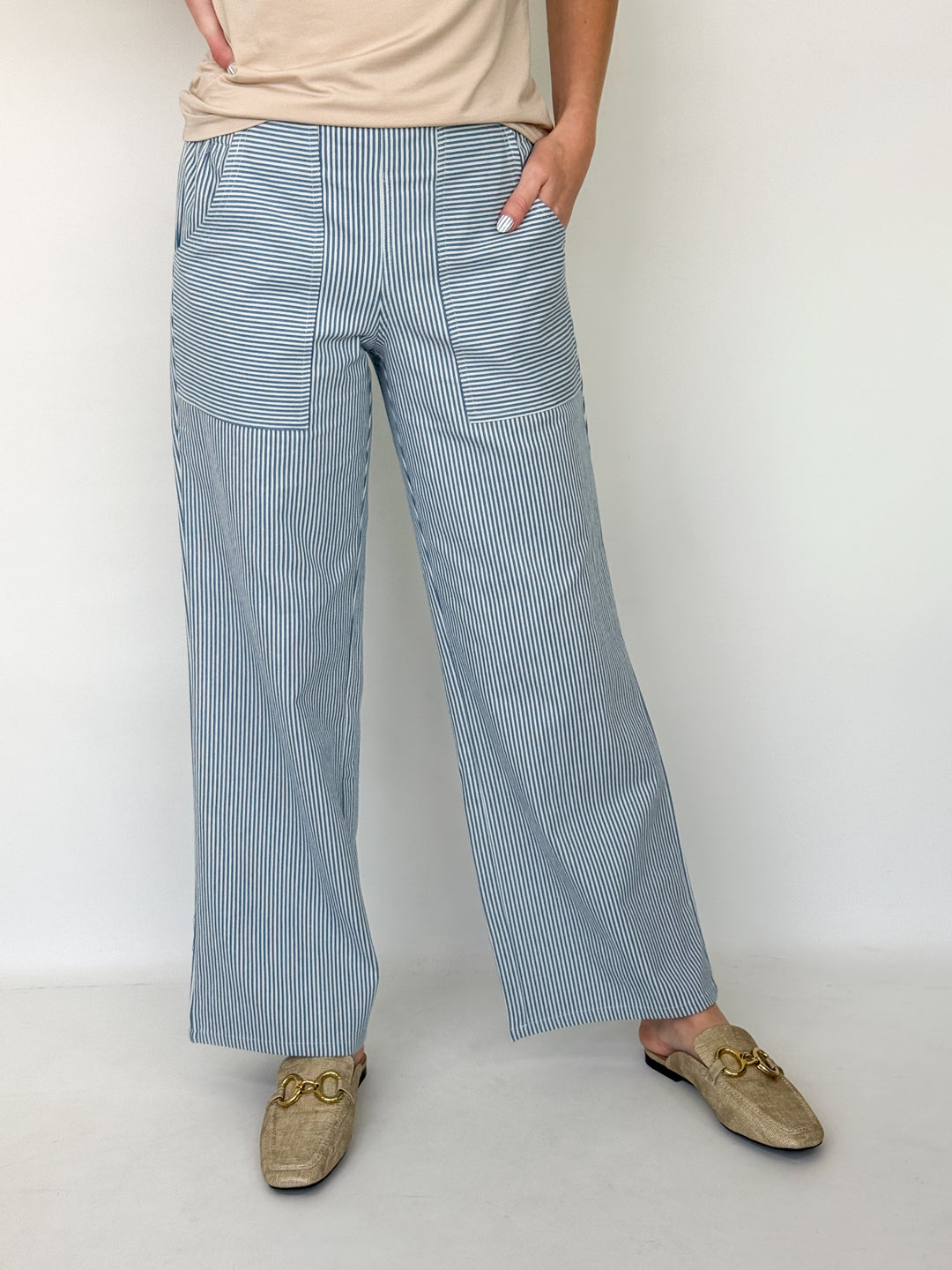 Dani - Striped Wide Leg Pant (Blue)