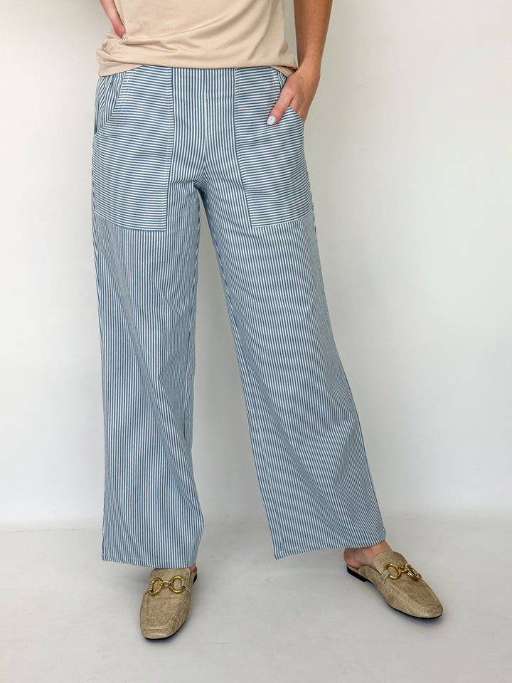 Dani - Striped Wide Leg Pant (Blue)