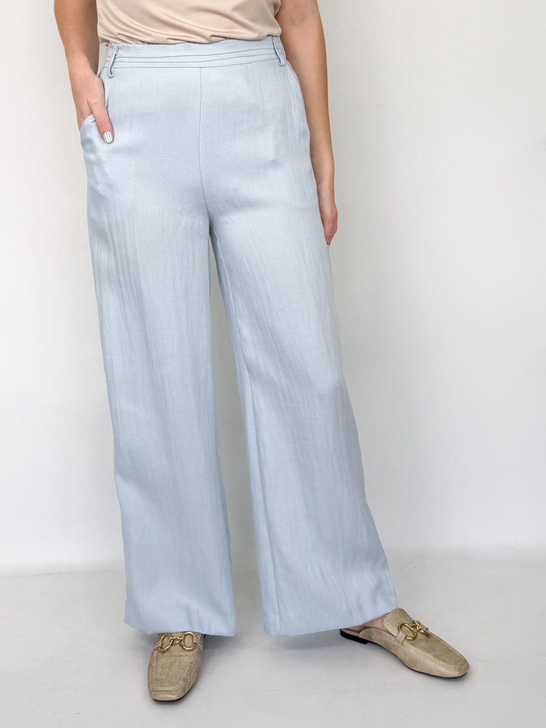 Clarissa - Baby Blue Pleated Wide Leg Pants