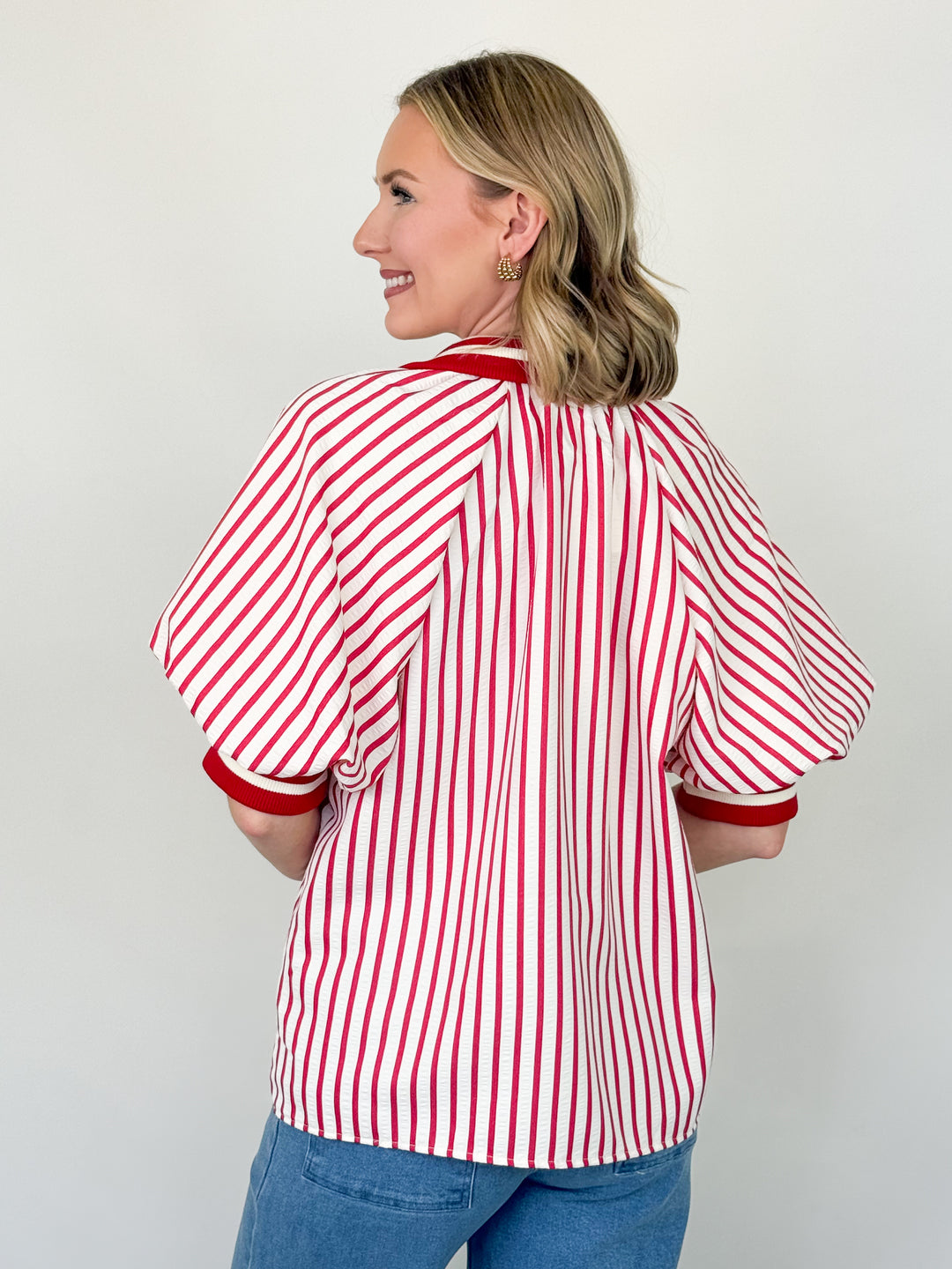 Lindi - Striped Half Zip Top (Red)