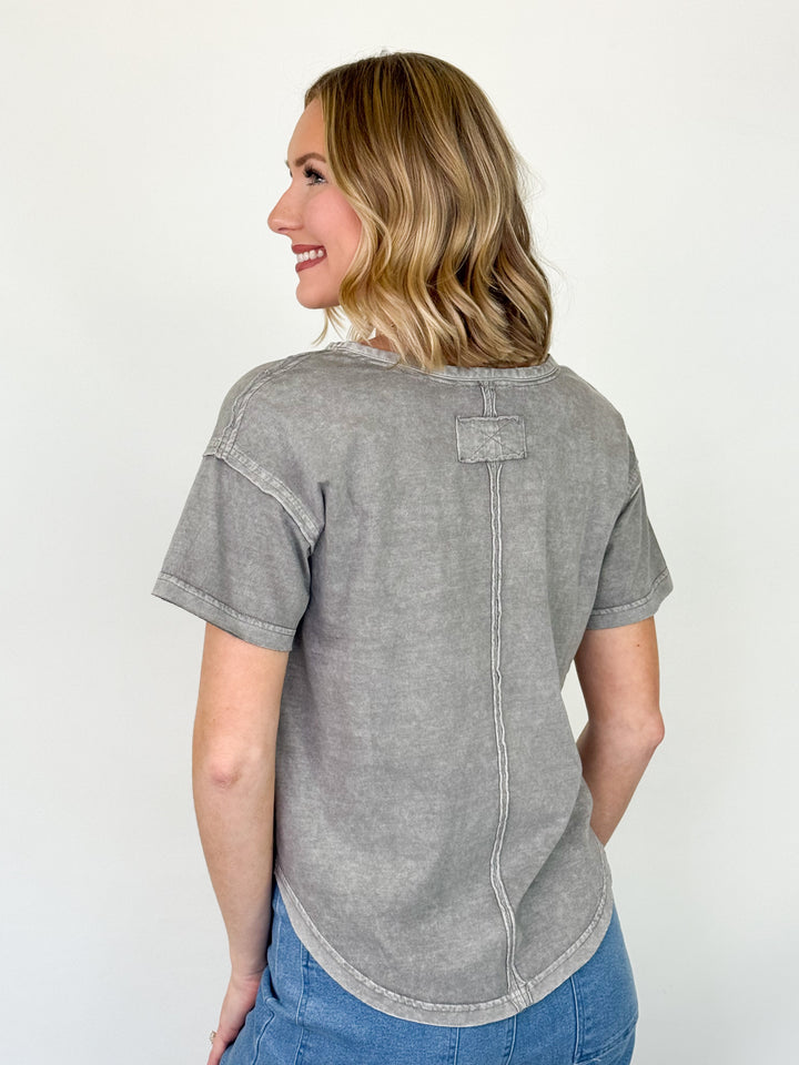 Lena - Scoop Neck Short Sleeve Top (Grey)