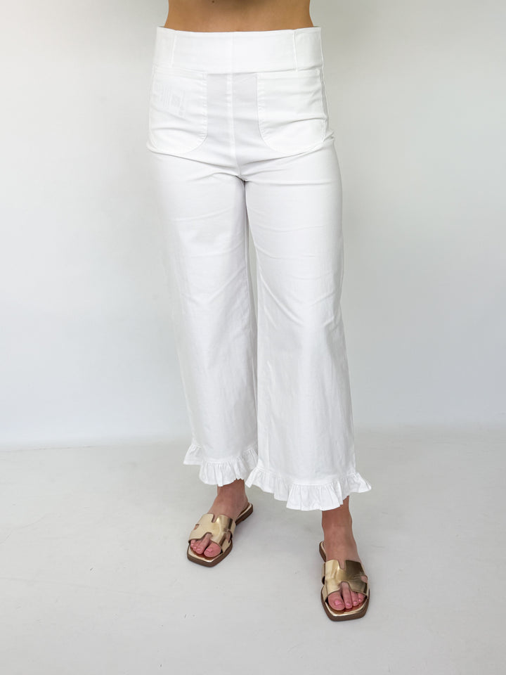 Savannah - White Ruffled Hem Pants