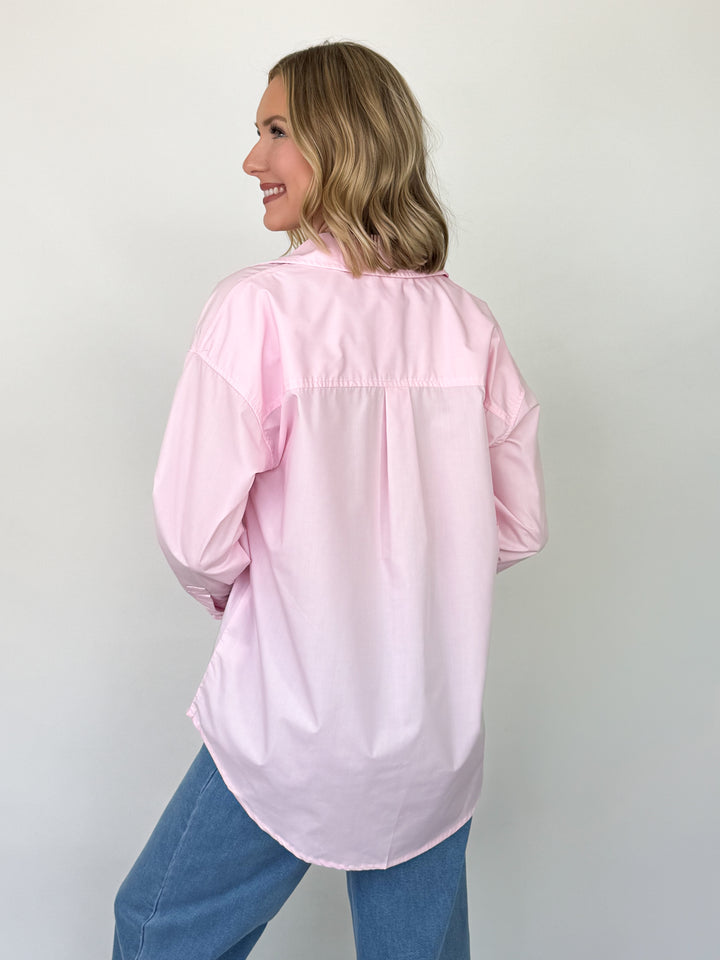 Abbie - Baby Pink Oversized Button Down Blouse