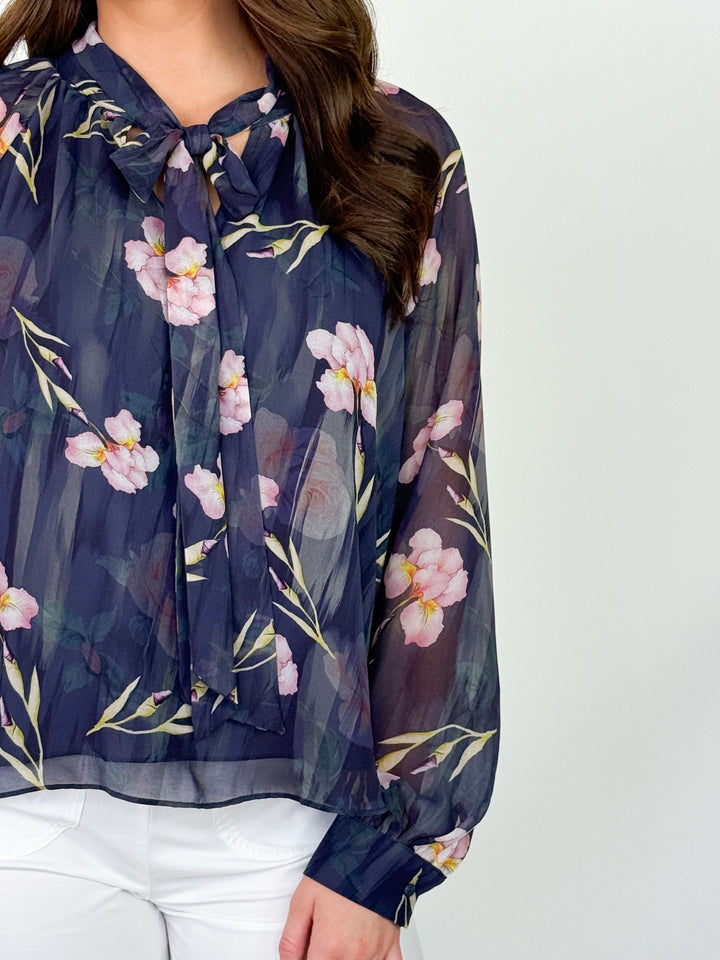 Polly - Floral Tie Neck Long Sleeve Blouse