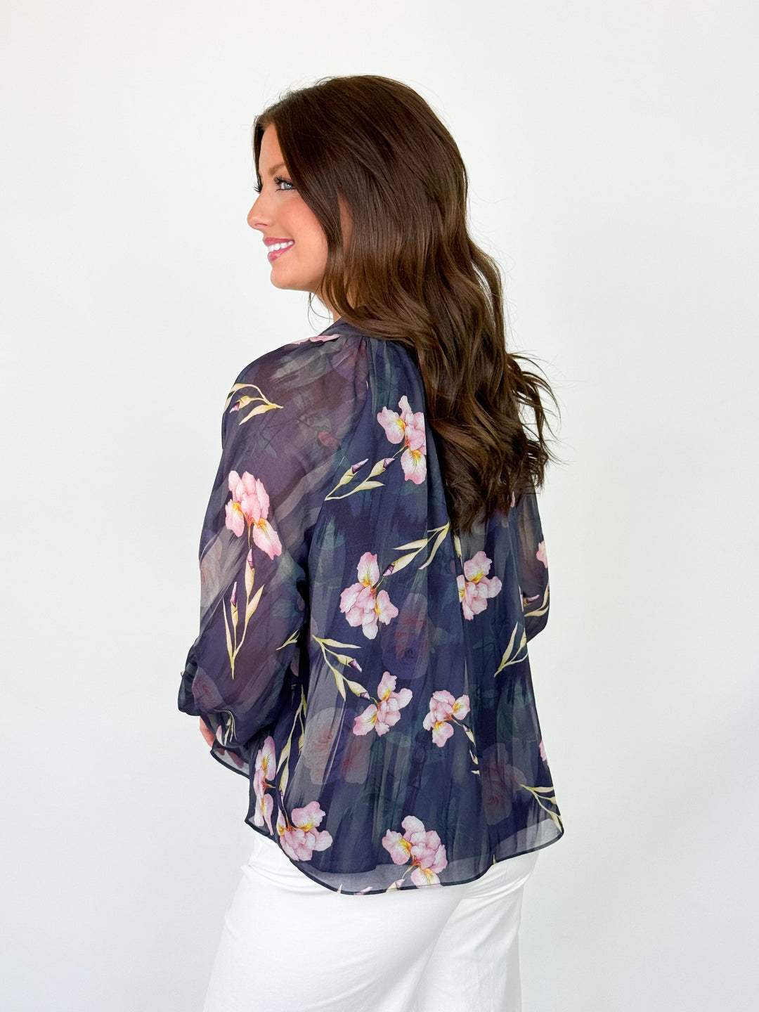 Polly - Floral Tie Neck Long Sleeve Blouse