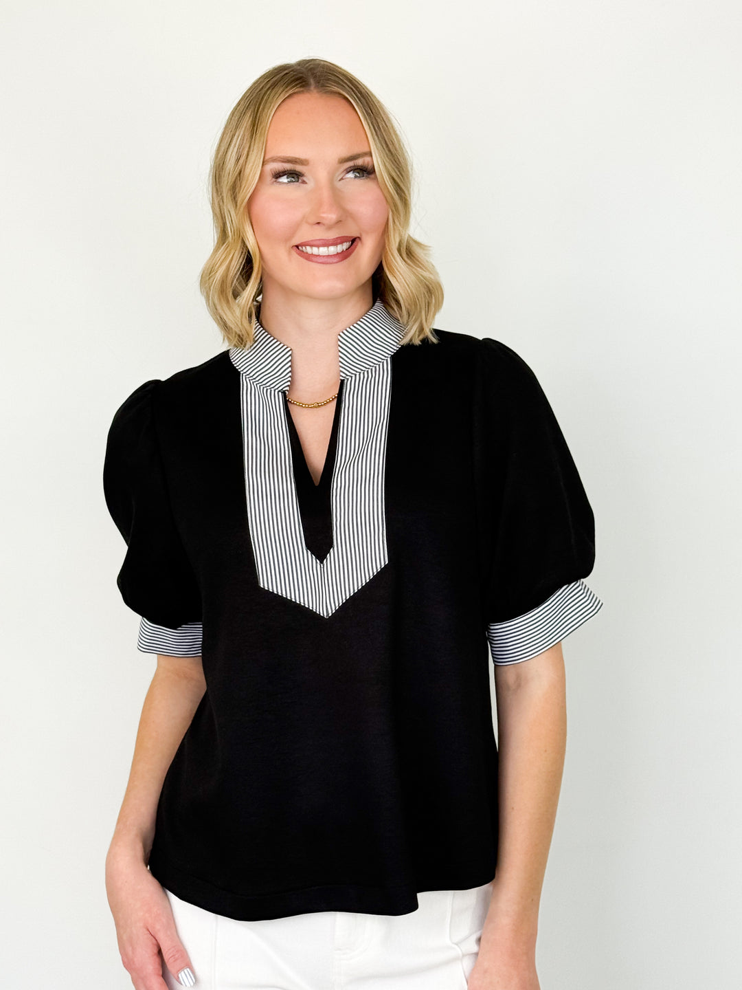 Kinley - Black Striped Detail Top
