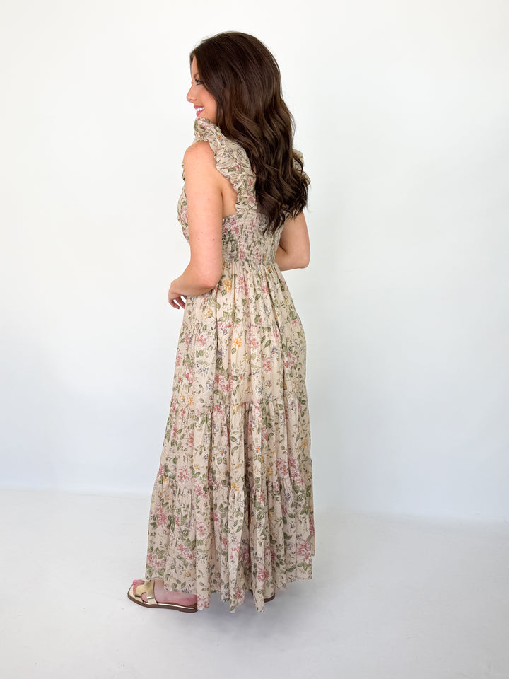 Skylar - Floral Sleeveless Maxi Dress (Taupe)