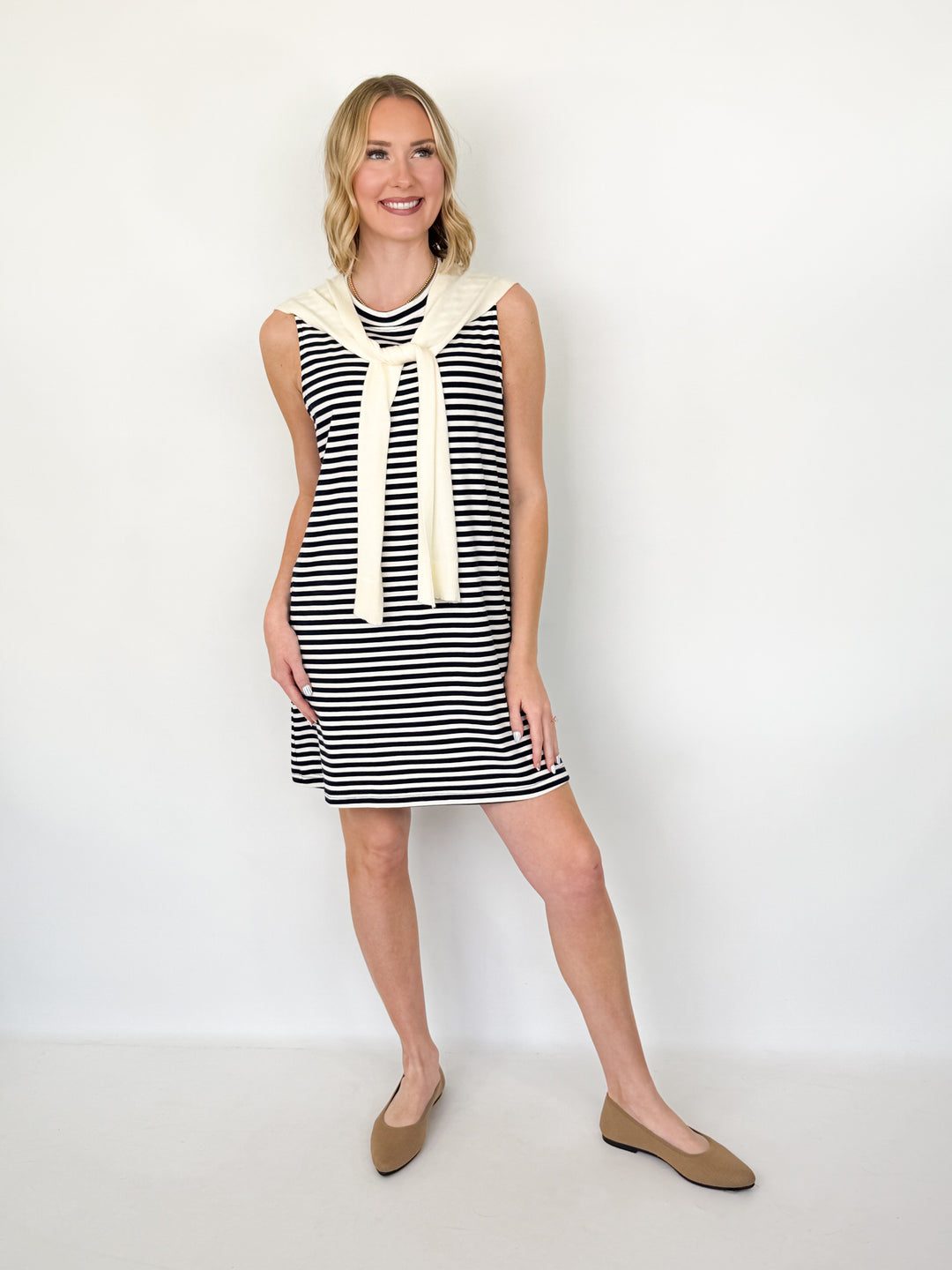Samantha - Ivory + Navy Striped Mini Dress